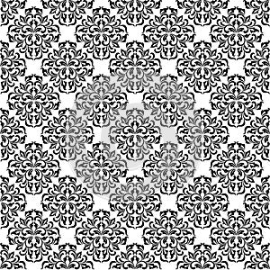 Seamless pattern with ornate Damask ornament on a white background. Design of curls and plant elements