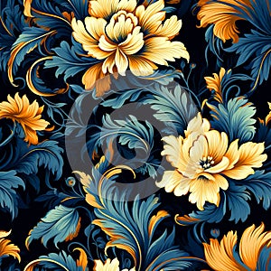Seamless pattern with ornate wallpaper with gold flowers