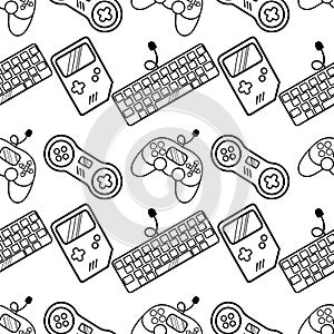 seamless pattern outline of gaming equipment