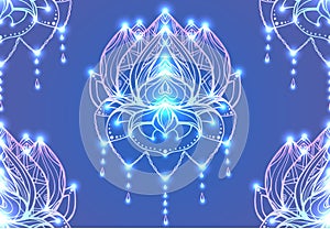 Seamless pattern with outline Lotus with boho pattern