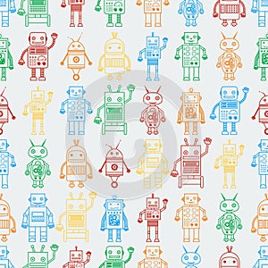 Seamless pattern from outline multicolored robots
