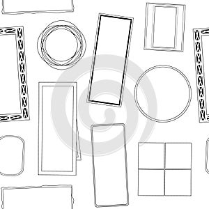 Seamless pattern with outline round and rectangular reflective surfaces