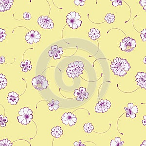 Seamless pattern from outlines decorative delicate fantasy flowers