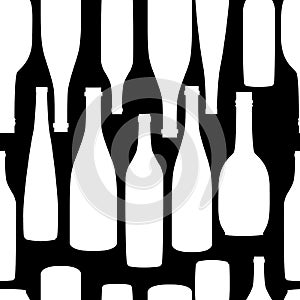 Seamless pattern pack paper with different shaped black and white wine bottles. Flat Design Vector illustration