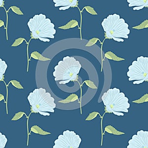 Seamless pattern, painted pale blue lilies on a blue background. Print, textiles, linen decor