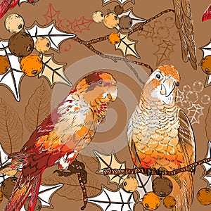 Seamless pattern with pair of budgies