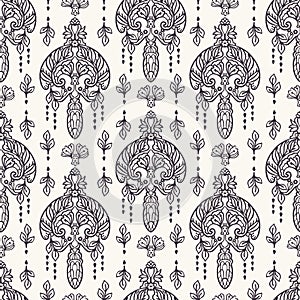 Seamless pattern paisley foulard motif. Traditional arabesque damask background. Vector ethnic vintage swatch