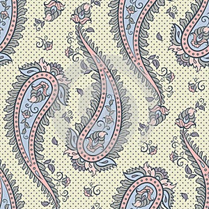 Seamless pattern paisley ornamental background design for fabric in soft pastel colors vector illustration