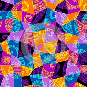 Seamless pattern Paisley pattern background with defocused wavy background.