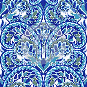 Seamless pattern with paisley.Traditional oriental filigree ornament.