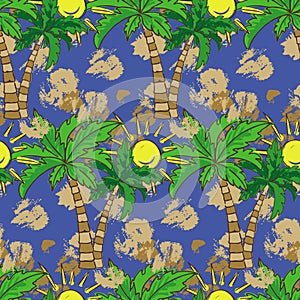 Seamless pattern with palm trees Summer print, repeating background texture