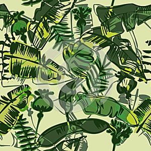 Seamless pattern of palms leaves