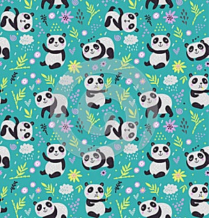 Seamless pattern with pandas