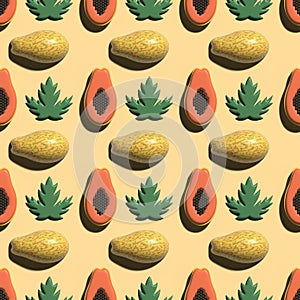Seamless pattern papaya fruit in 3D