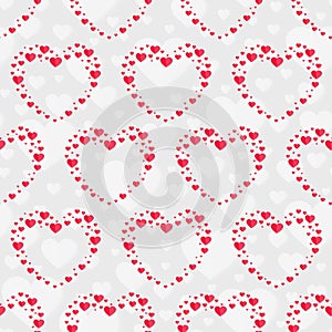 Seamless pattern of paper hearts in the shape of a heart, craft hearts hanging by a thread. Illustration for design Valentine`s