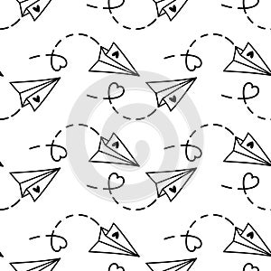 Seamless pattern with paper planes. Print for textile, wallpaper, covers, surface. For fashion fabric. Retro stylization