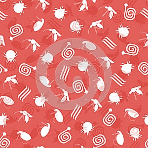 Seamless pattern with parasites of dog as mosquitoes, roundworms, tapeworms, fleas and ticks