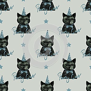Seamless pattern party cat animal