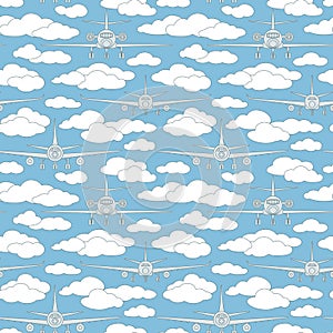 Seamless pattern with passenger airplanes number five