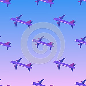 Seamless pattern. Passenger plane flying in the sky. Vector