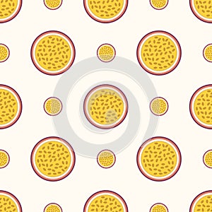 Seamless pattern with passion fruit. Vector illustration.