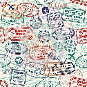 Seamless pattern passport stamps