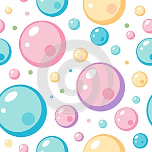 Seamless pattern of pastel colored bubbles with white background