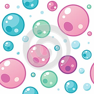 Seamless pattern of pastel colored bubbles on a white background