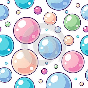 Seamless pattern of pastel colored bubbles on a white background. (1