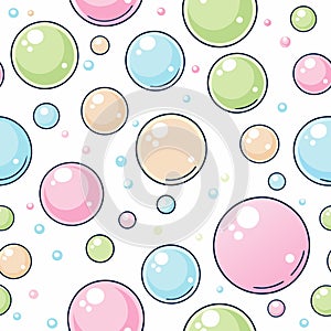 Seamless pattern of pastel colored bubbles on a white background. (2