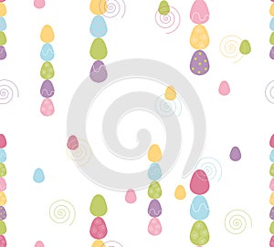 Seamless pattern with pastel colored easter eggs on white background. Easter holiday background