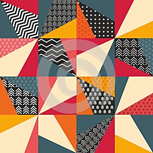 Seamless pattern in patchwork style. Red, beige and black patches