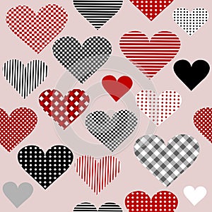 Seamless pattern with patternes hearts in geometrical shapes