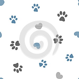 Seamless pattern paws and hearts. photo