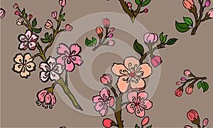 Seamless pattern of Peach blossom flower vector