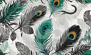 seamless pattern with peacock feathers