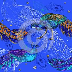 Seamless pattern with peacocks