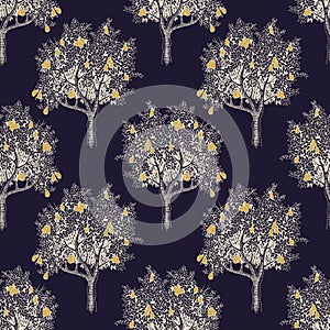 Seamless pattern with pear trees