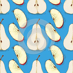 Seamless Pattern. Pears and Red Apples Slices