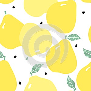Seamless pattern with pears, sedds and leaves.