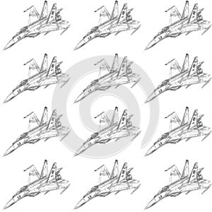Seamless pattern with pencil drawn airplanes. Backgrounds and textures for boys, travel, business design, packaging, fabric,