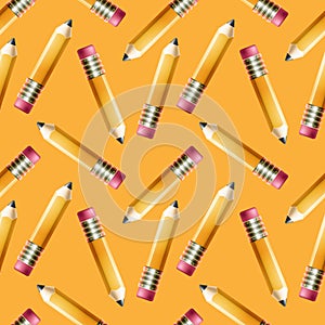 Seamless pattern with pencils on the orange background. Vector kids pattern with school theme