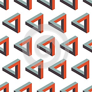 Seamless pattern penrose triangle icon. Impossible vector geometric shape object