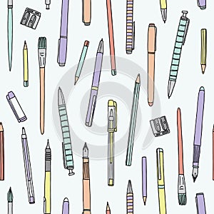 Seamless pattern with pens and pencils