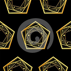 Seamless pattern, pentagons on black background. Vector illustration.