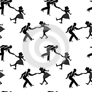 Seamless pattern with people dancing jazz.