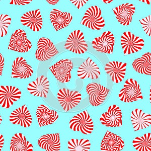 Seamless pattern with peppermint candy stylized as heart symbol.