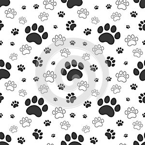 seamless pattern with pets paws print on white background