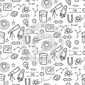 Seamless pattern with physic and astronomy elements