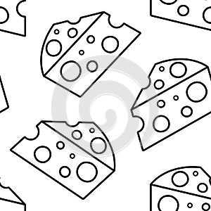 Seamless pattern with piece cheese isolated on white background, line art. Vector